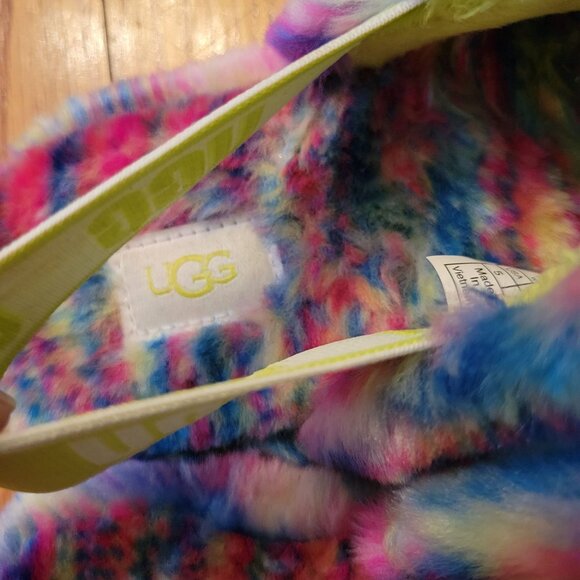 UGG Fluff Yeah Slide Slippers 6 Furry Cozy Strap Rainbow Pixelate Open Toe - Picture 7 of 8